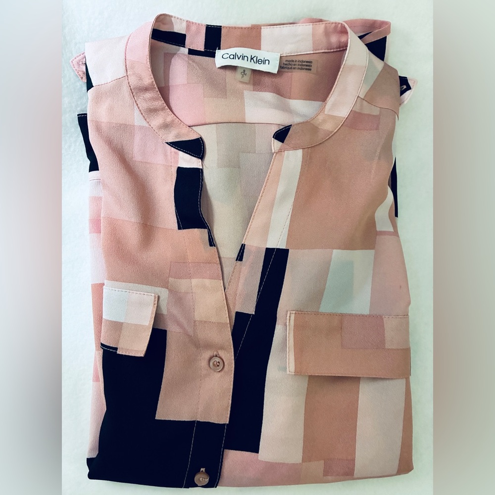 Calvin Klein Pink and Black Geometric Blouse - Picture 6 of 8